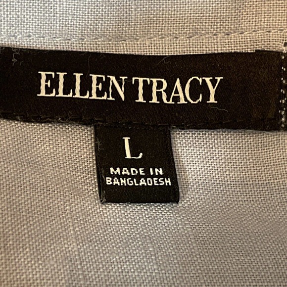 ELLEN TRACY Women’s L Linen Blouse Blue Pull On Quarter Zip - Picture 6 of 9